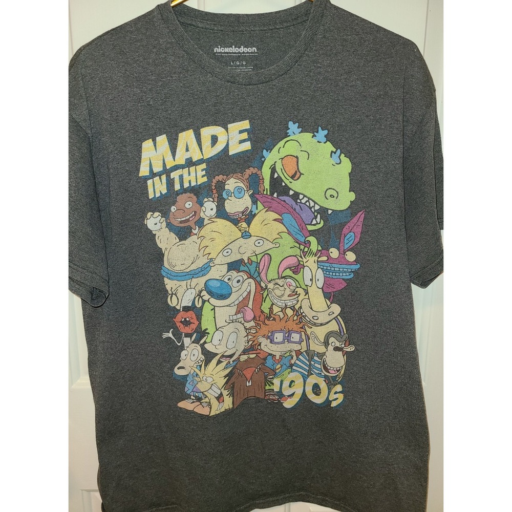 Nickelodeon Mens Made In the 90s Cartoon‎ Characters Gray Graphic T-Shirt Large